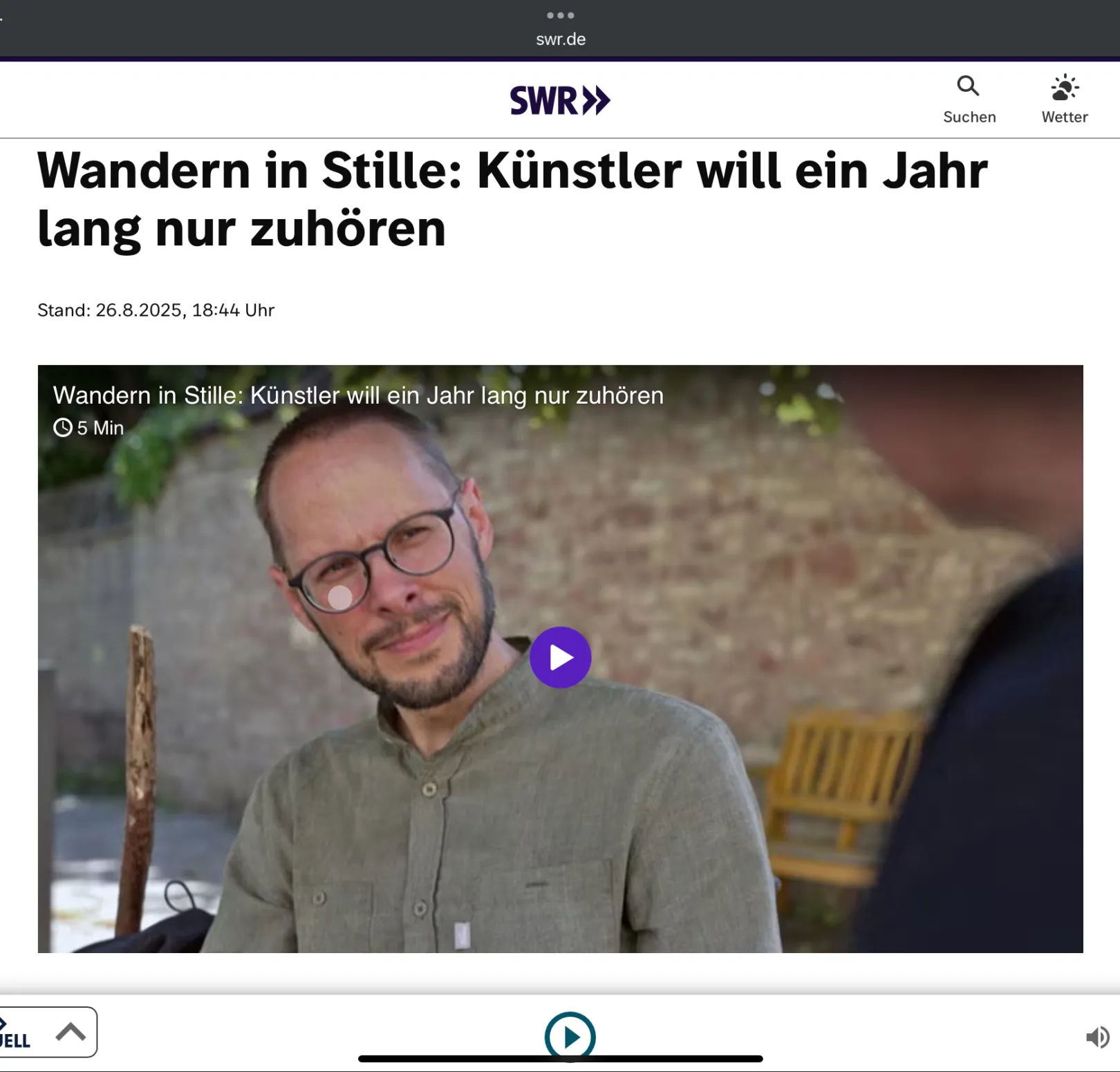 Screenshot der SWR-Webseite Ich höre zu – ein Jahr im Schweigen